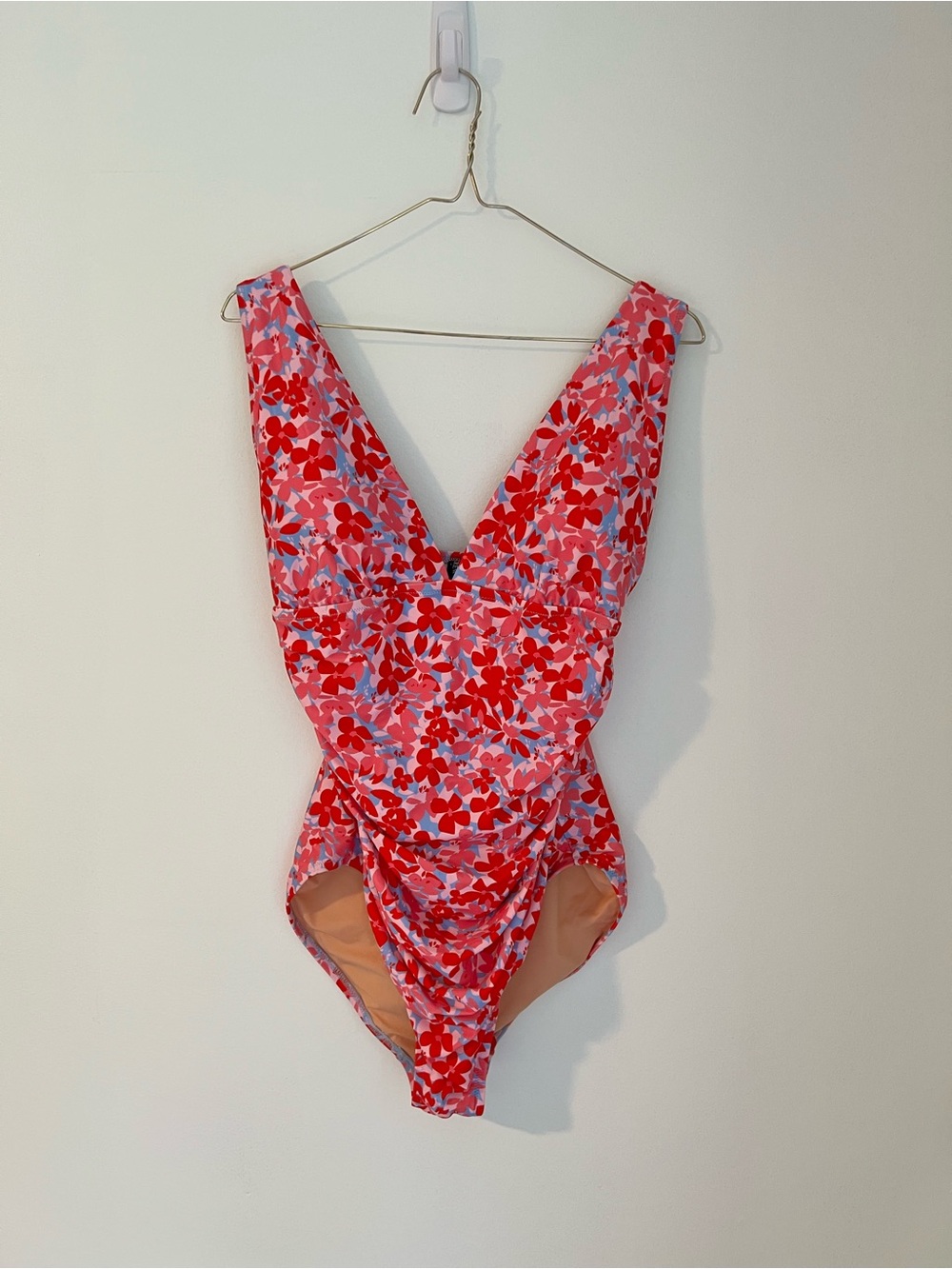 J.Crew Factory Floral Ruched Plunge One-Piece Swimsuit L NWT